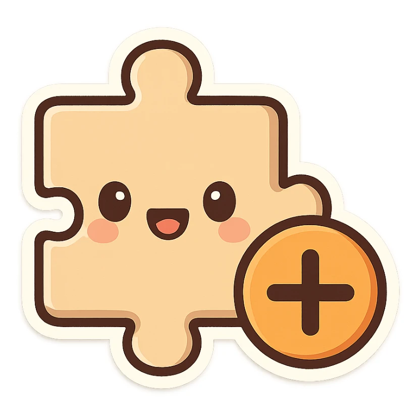 friendly cartoon chibi sticker style puzzle with plus sign, theme of modifications, transparent background sticker