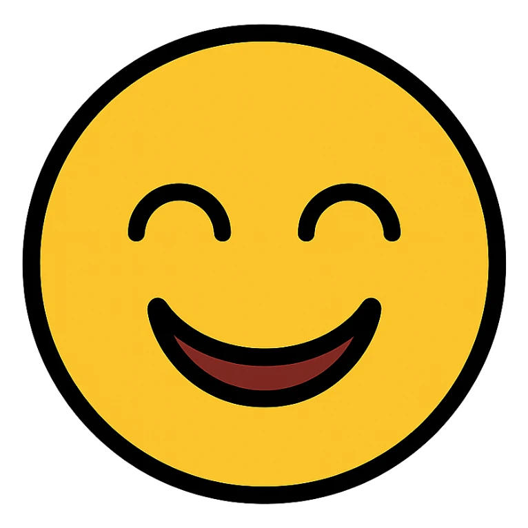 smiling face with closed eyes, cheerful and modern, color icon style sticker