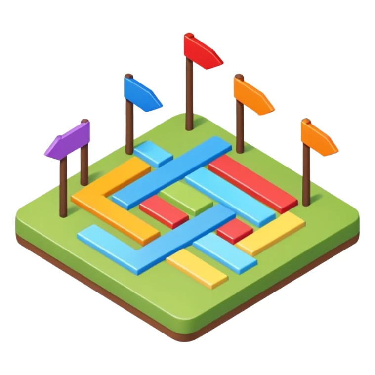 an isometric field with multi-colored tiles and directional arrows sticker