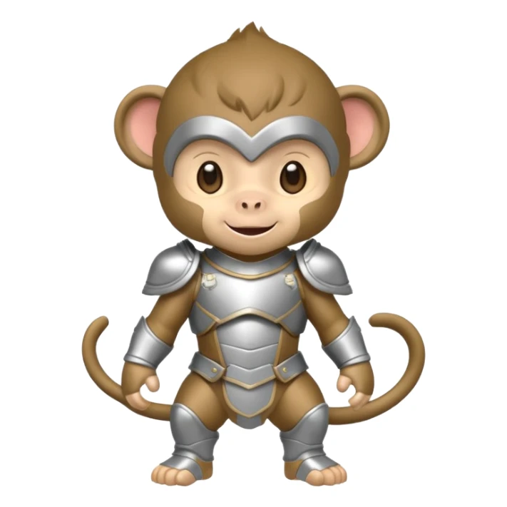 baby chibi monkey in silver armor, full body, smile sticker