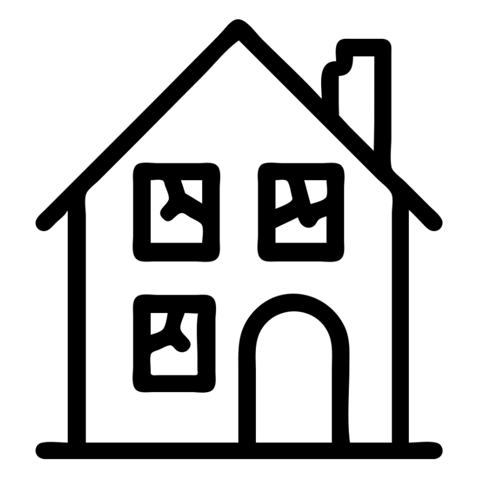 clean outline icon of an abandoned house with broken windows, representing 'Forsaken', no text sticker