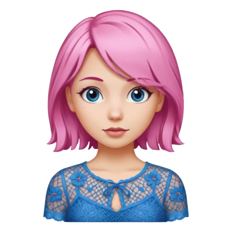 pink haired woman with lace patterned blue top sticker