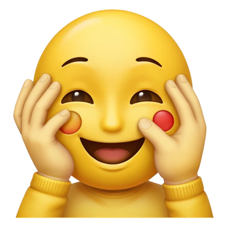A happy emoji that covers his eyes with a hand sticker
