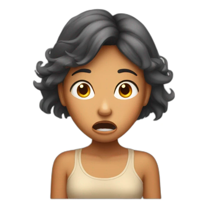 Tan girl scared with hands on side of face and mouth open big sticker