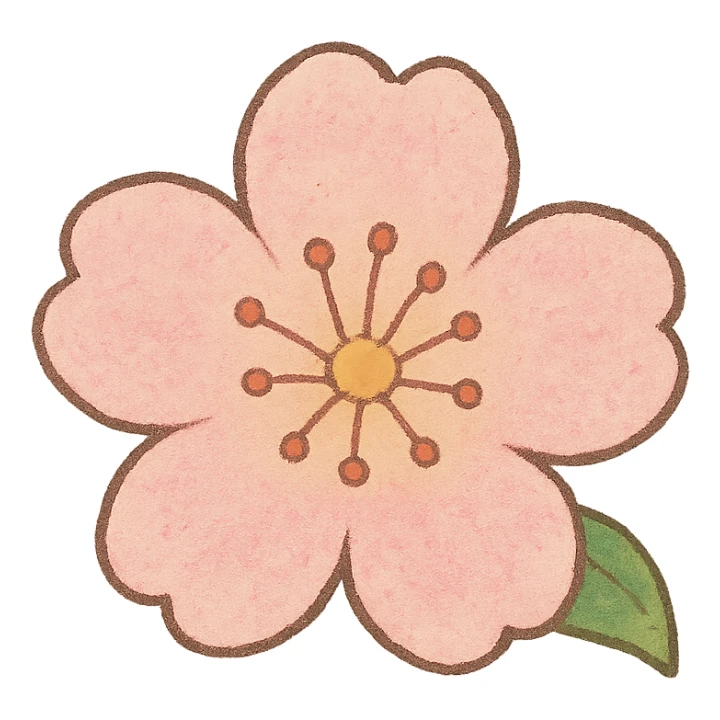 single soft pastel sakura blossom, Japanese hand-drawn kawaii, full object, transparent background sticker