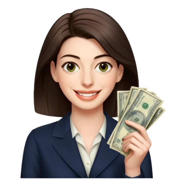 Anne Hathaway holding money sticker