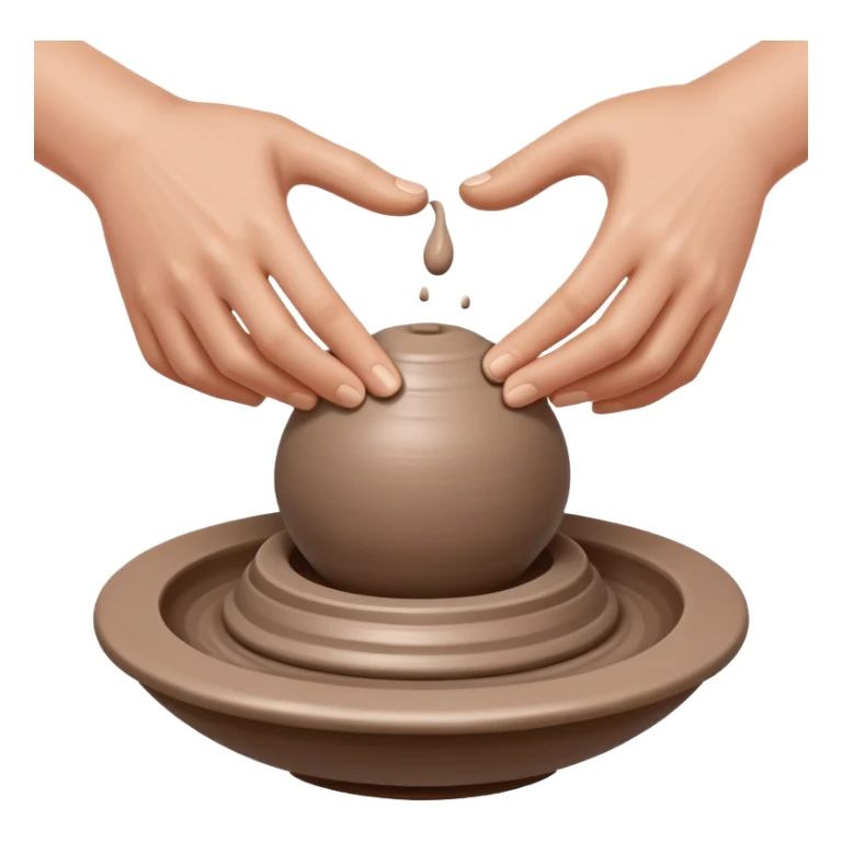 two hands kneading a ball of clay hovering above a silver pottery wheel without touching the wheel sticker