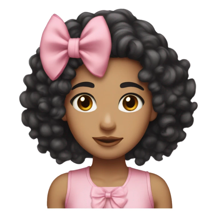 light skin curly black hair brown eyes pink bow sticker