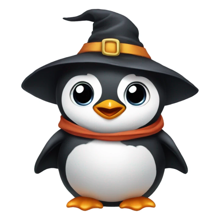 Baby penguin wearing a pointy witch hat and a cape  sticker