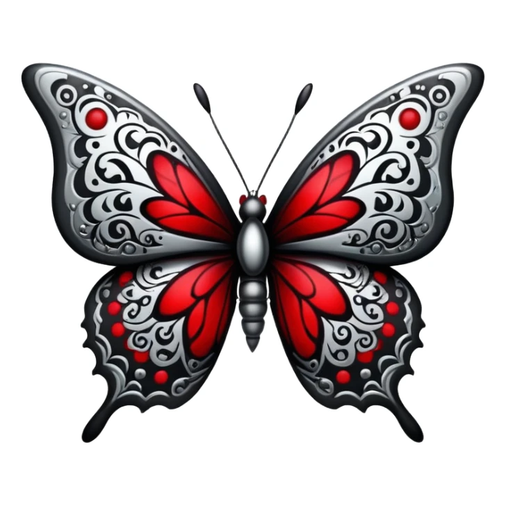 Dark evil gloomy Badass emo gothic punky butterfly black and silver with intricate red and white patterns  sticker