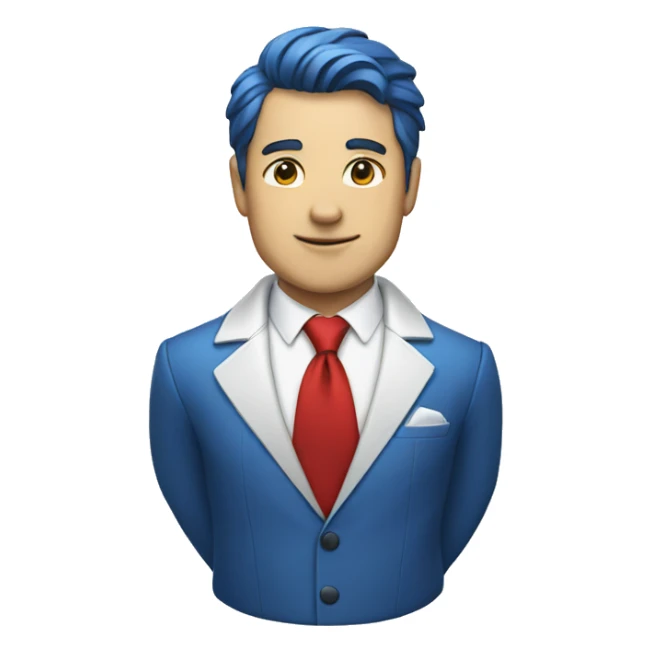 man in blue suit, white shirt and red tie sticker