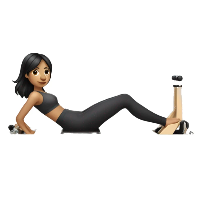 Girl with black hair doing Pilates on reformer machine sticker