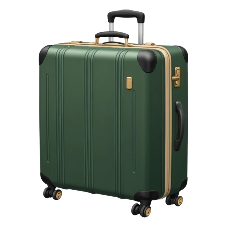 dark green ribbed suitcase with light beige handle and wheels sticker