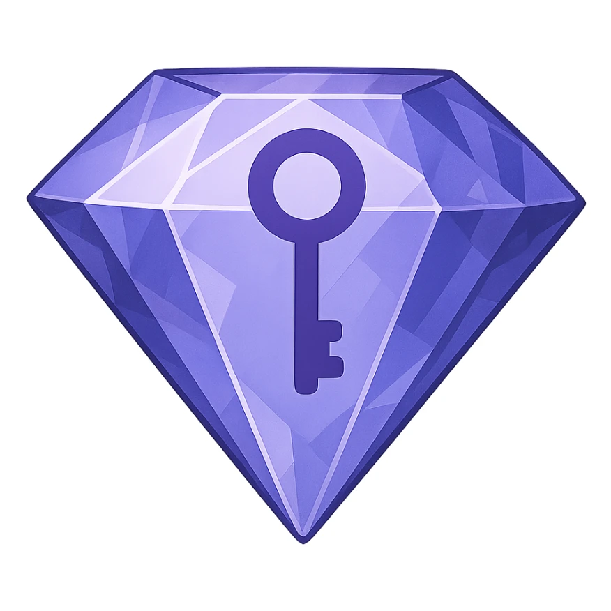 simple real diamond, color #9665db, with 🗝️key  symbol on the diamond. sticker