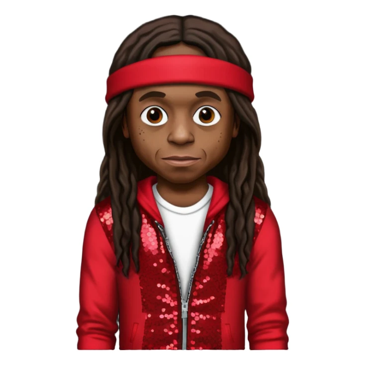 Lil Wayne with long dark brown hair, red sequin outfit sticker