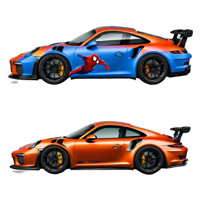 Porsche 911 GT3RS blue with Spider-Man  sticker