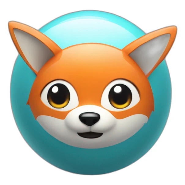 3d sphere with a cartoon fox with big eyes sticker