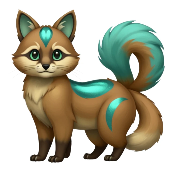 exotic shiny sparkly colorful cool realistic cute beautiful dark gloomy ghostly spooky greyish blackish green cyan toned colored fantasy-Cacomistle-tanuki-oncilla-caracal-animal-hybrid (full body) sticker
