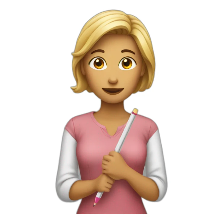 woman holding a pencil sticker