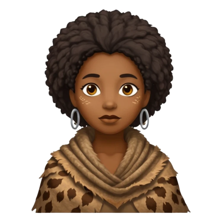 ancient hairy black woman, tattered animal skin shawl sticker