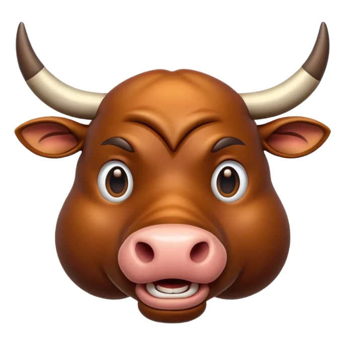 An adorable 3d brown bull with large and exaggerated features in the shape of a ball. Make the background white sticker
