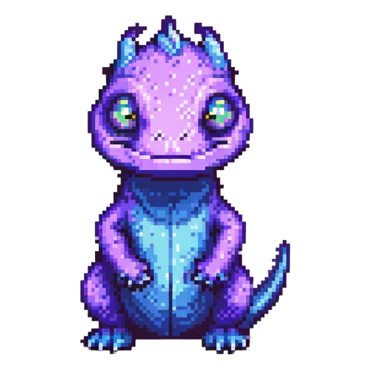 Randall from Monsters Inc, pixel art style, purple lizard monster with a sly expression sticker
