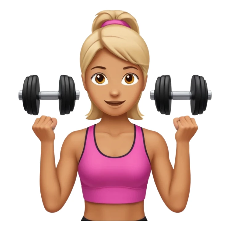 woman exercising, lifting dumbbells, lively atmosphere, emoji style sticker