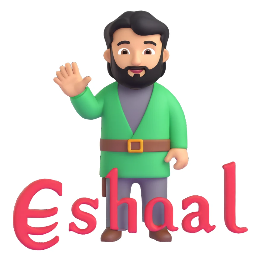 a guy with ESHAAL written in the background sticker