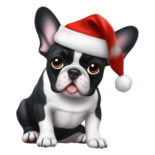 Black and White French bulldog with Christmas hat ￼ sticker