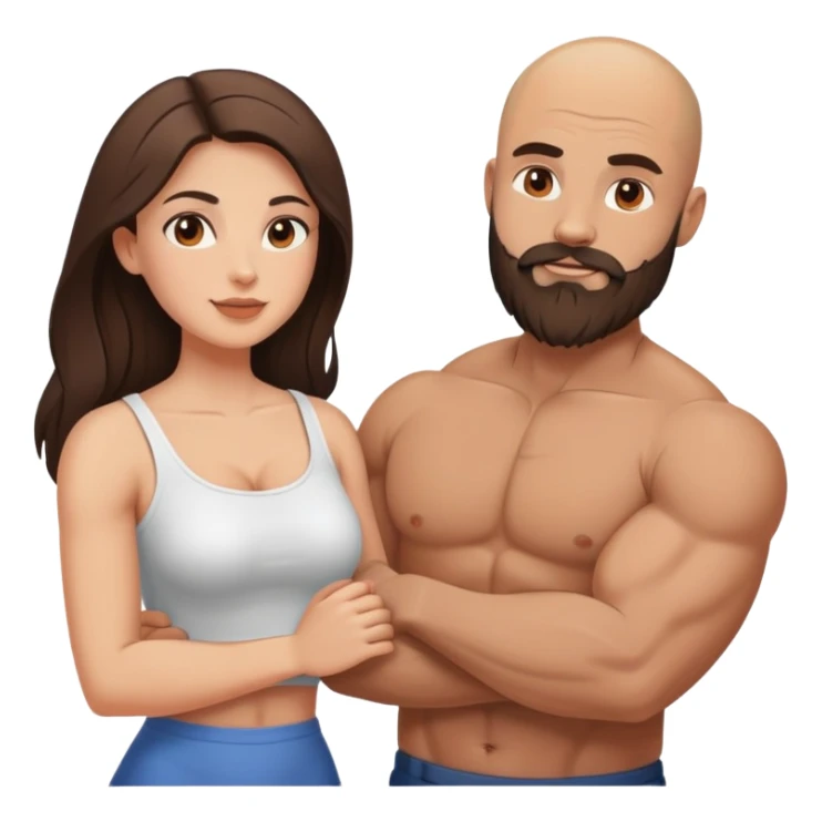 Muscular Bald man with a beard in love with his young brunette wife  sticker