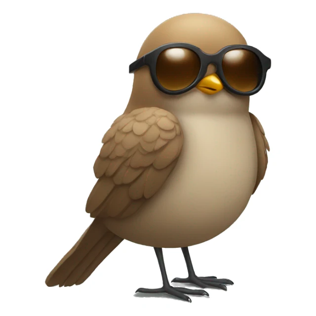 Bird with a human head which has short brown hair and sunglasses sticker