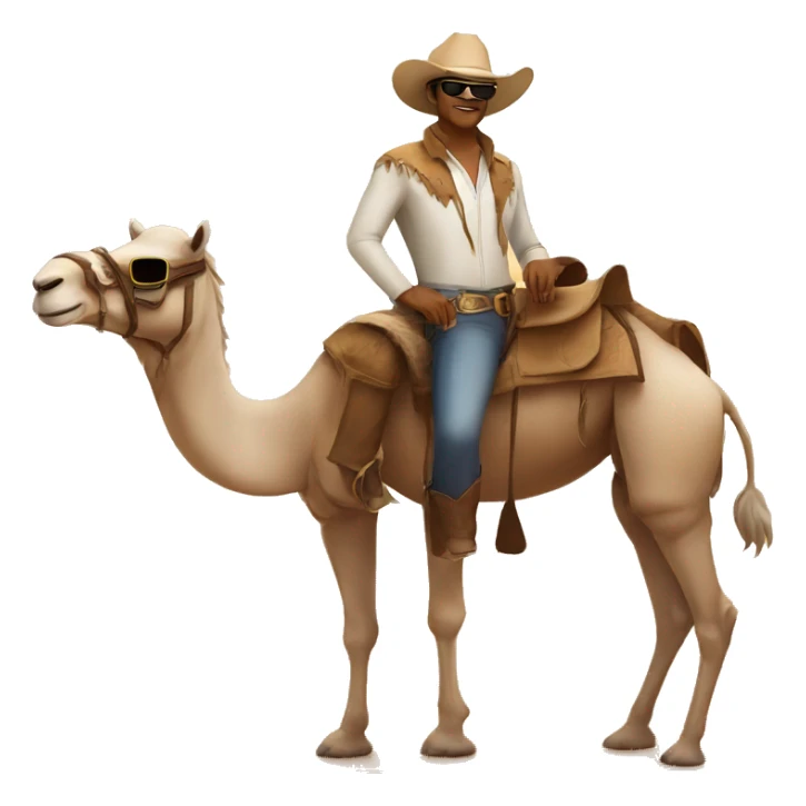 White cowboy with sunglasses smirk in a camel in the desert  sticker