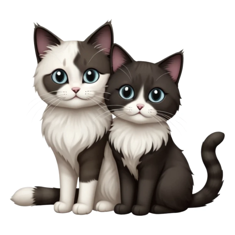 2 chats noirs et blancs qui se ressemblent, même taille et même couleur, l'une poil court l'autre poil ragdoll sticker