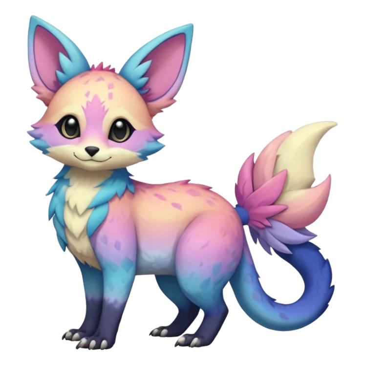 Feral Rare realistic edgy pretty beautiful handsome gorgeous pastel-gradient aesthetic colorful vibrant Vernid-Trico-species-Fakemon-creature by LiLaiRa, random markings, tufted ears, full body sticker
