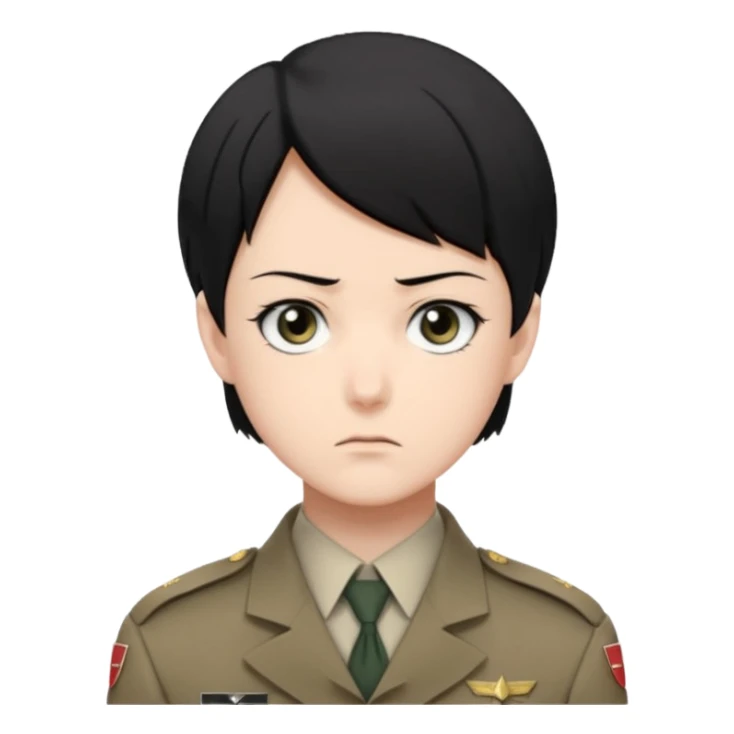 short black neat hair, sharp dark gray eyes, pale skin, serious expression, upright posture, minimal accessories, sharp and precise style. Levi Ackerman  sticker