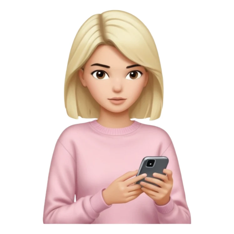 Blonde Kendall Jenner with a light pink sweater typing in an iphone sticker