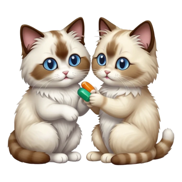 ragdoll cat goving pills to another cat sticker