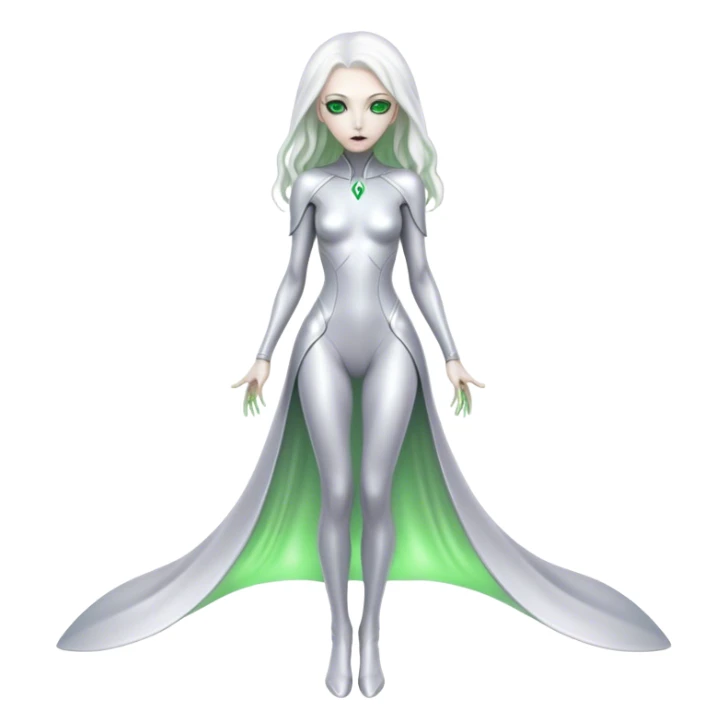 white alien woman, full body, Green eyes  sticker