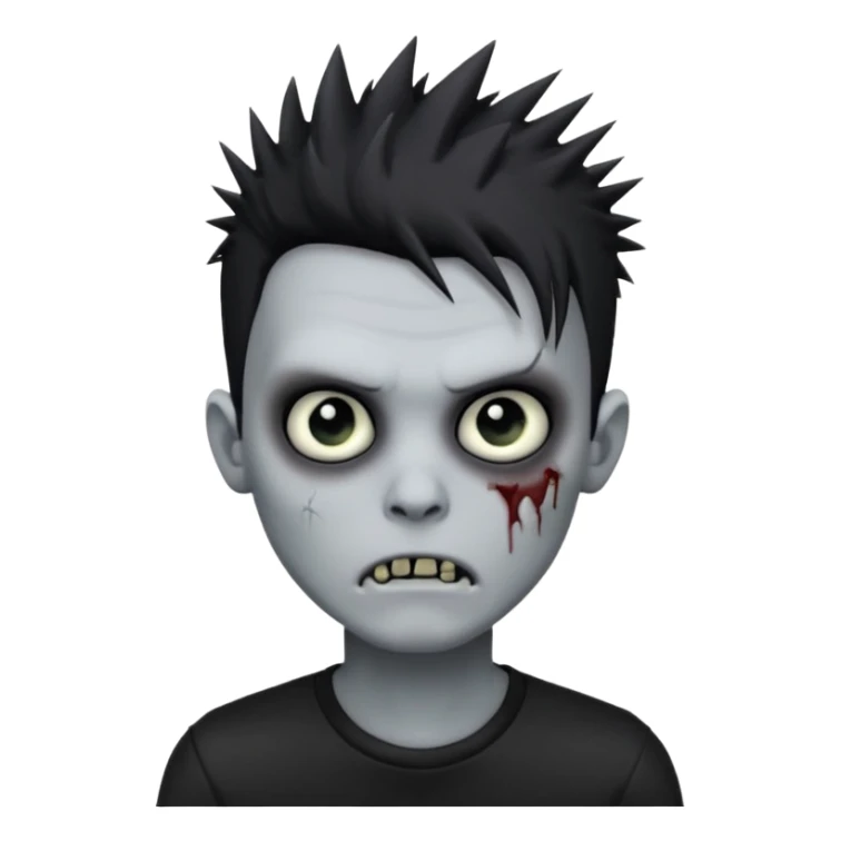 zombie boy with spiky black emo hair and a black shirt sticker