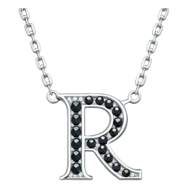 Realistic detailed black luxury necklace made from black diamond with the letter R on it sticker