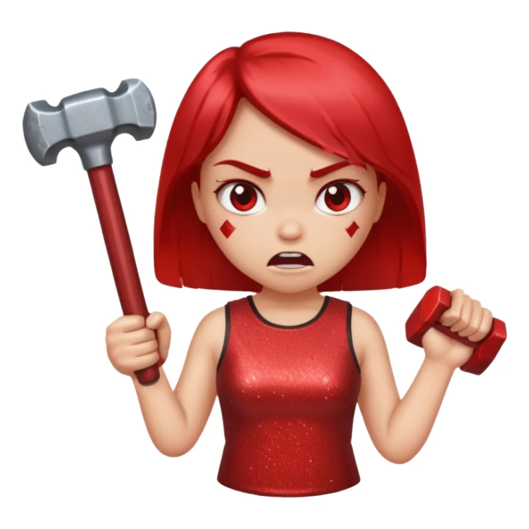 red glitter angry girl with a giant hammer sticker
