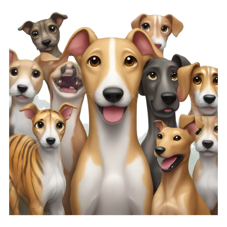 Fawn tiger greyhound in front of group of friends sticker