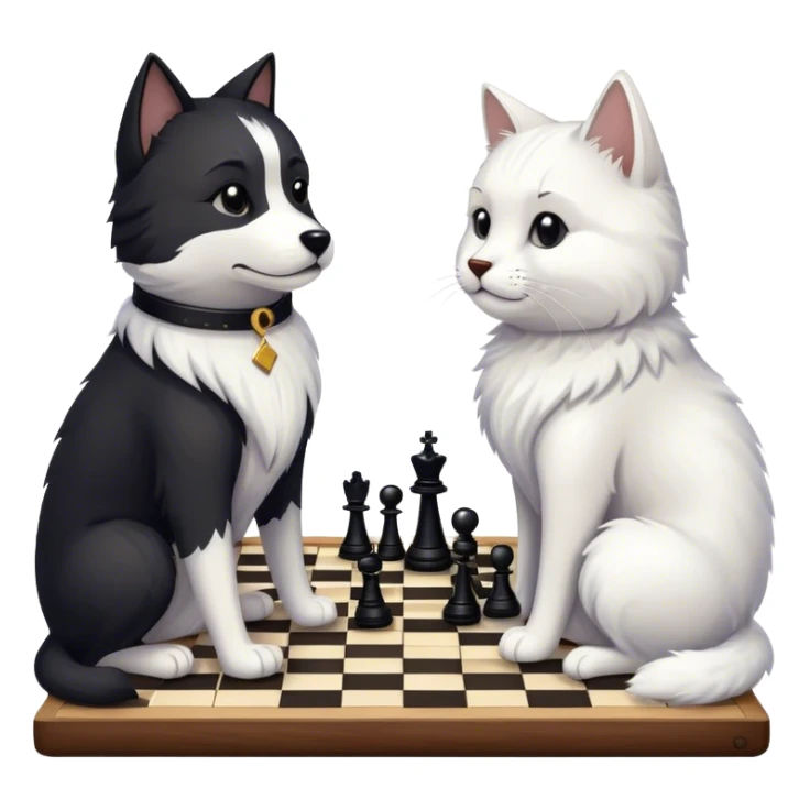 Dog and a cat playing chess sticker