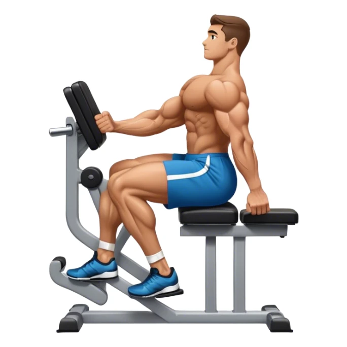 side-view bodybuilder seated weighted calf-raise machine lower leg exercise sticker