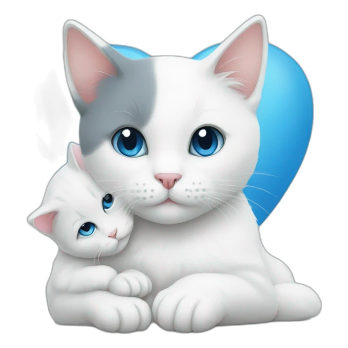 White cat holding blue love and white love sticker