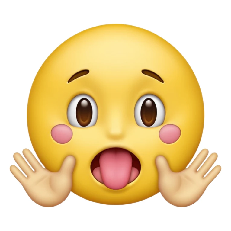 yellow face emoji with tongue out and hands on the side sticker