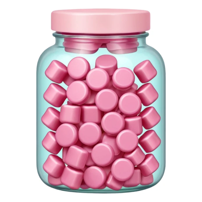 Transparent jar filled with pastel pink collagen gummies, soft light sticker