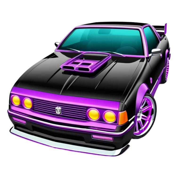 Extravagant luxury car tuned by MTV's Pimp My Ride crew, featuring neon lights under the chassis, nitro parts and chrome rims sticker