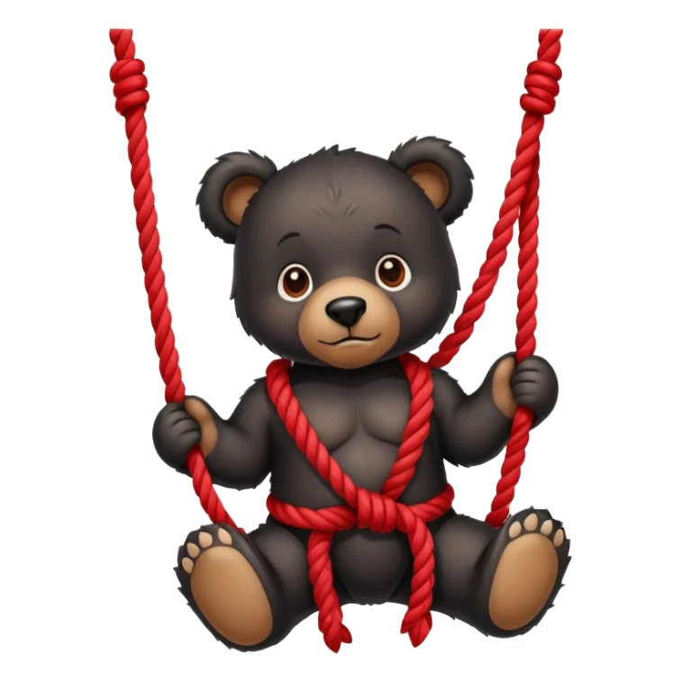 Cute black bear tied up with red ropes sticker