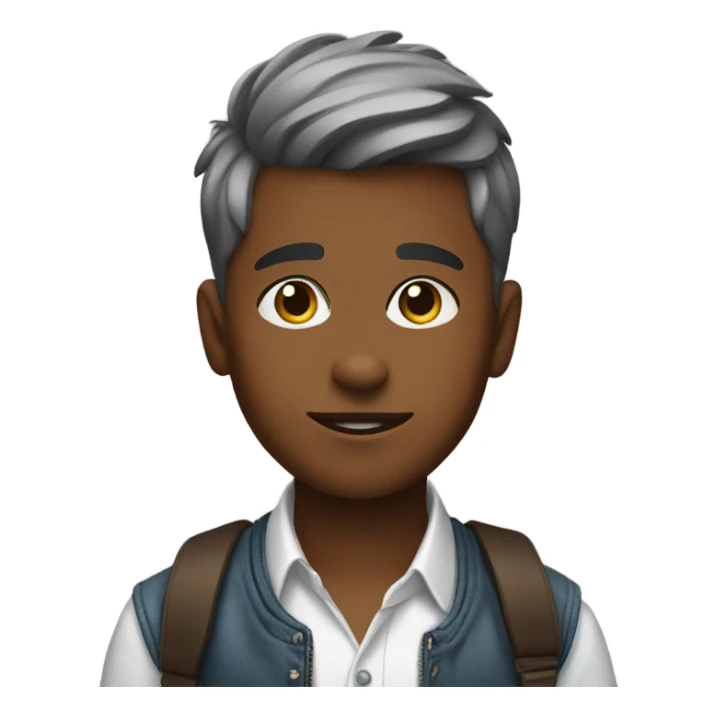 confident boy in stylish attire with puppy ears sticker